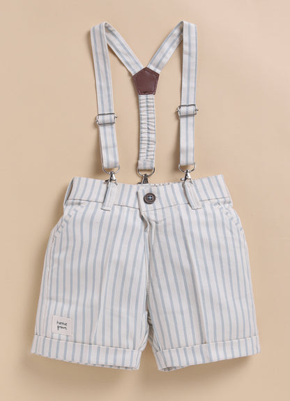 Boys Carnival theme Embriodered Cotton Shirt, Shorts & Bow Suspender Set- Green