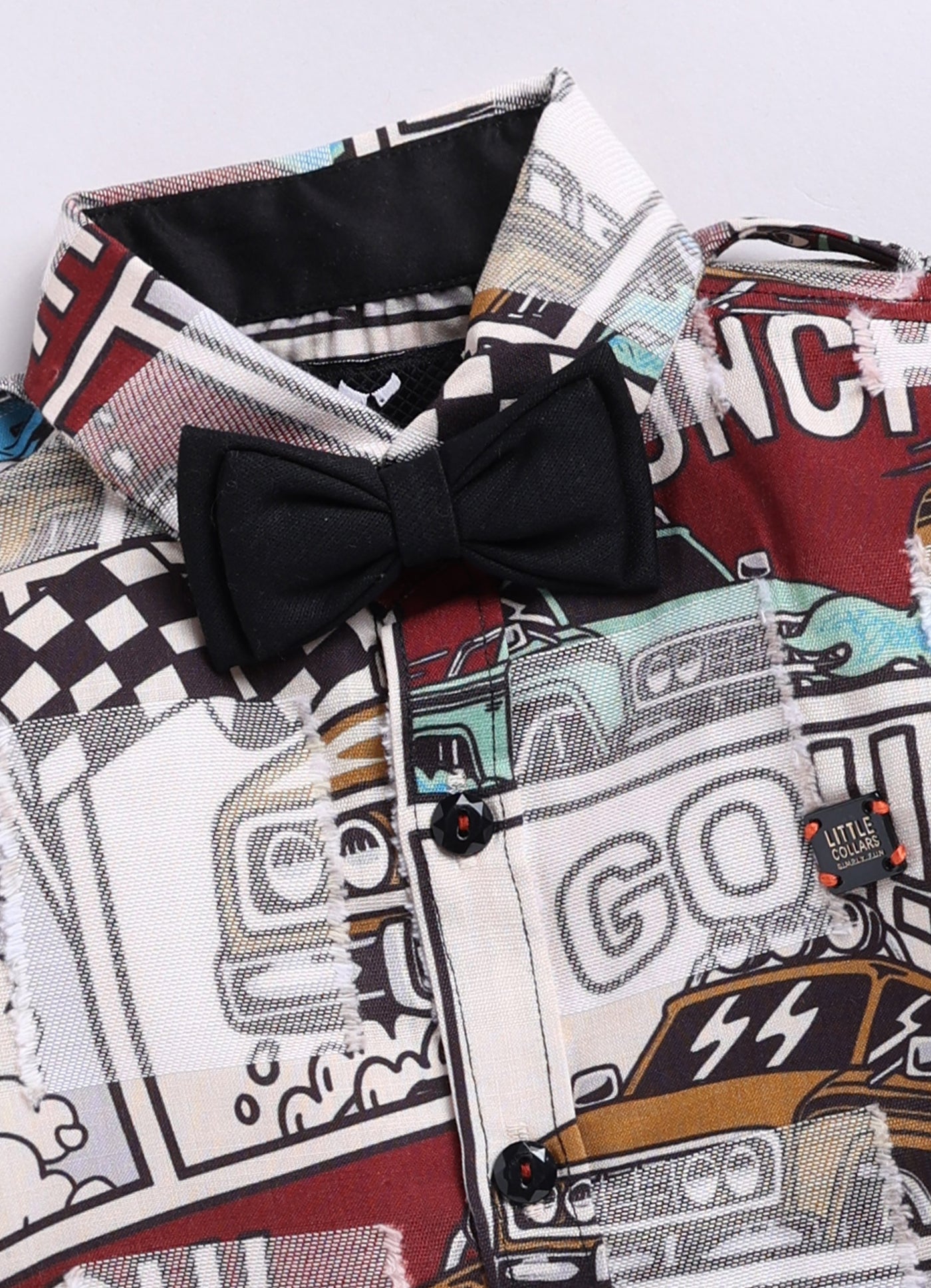 Little Collars Woven Full Sleeves Textured Printed Shirt with Trousers Suspender and Bow Shirt Pant Set- Brown (Copy)