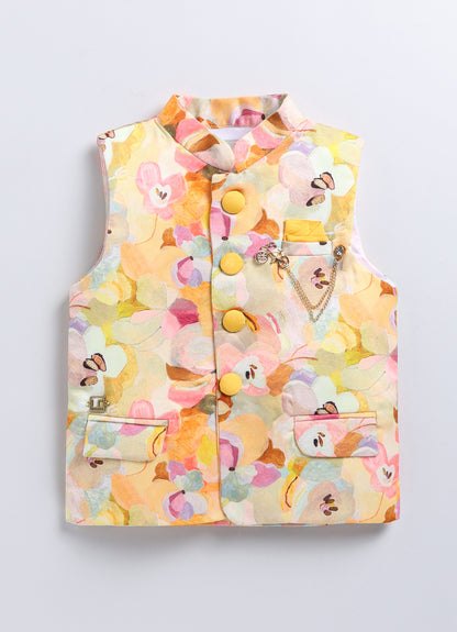 Floral Ethnic Kurta Jacket Set for Boys- Yellow