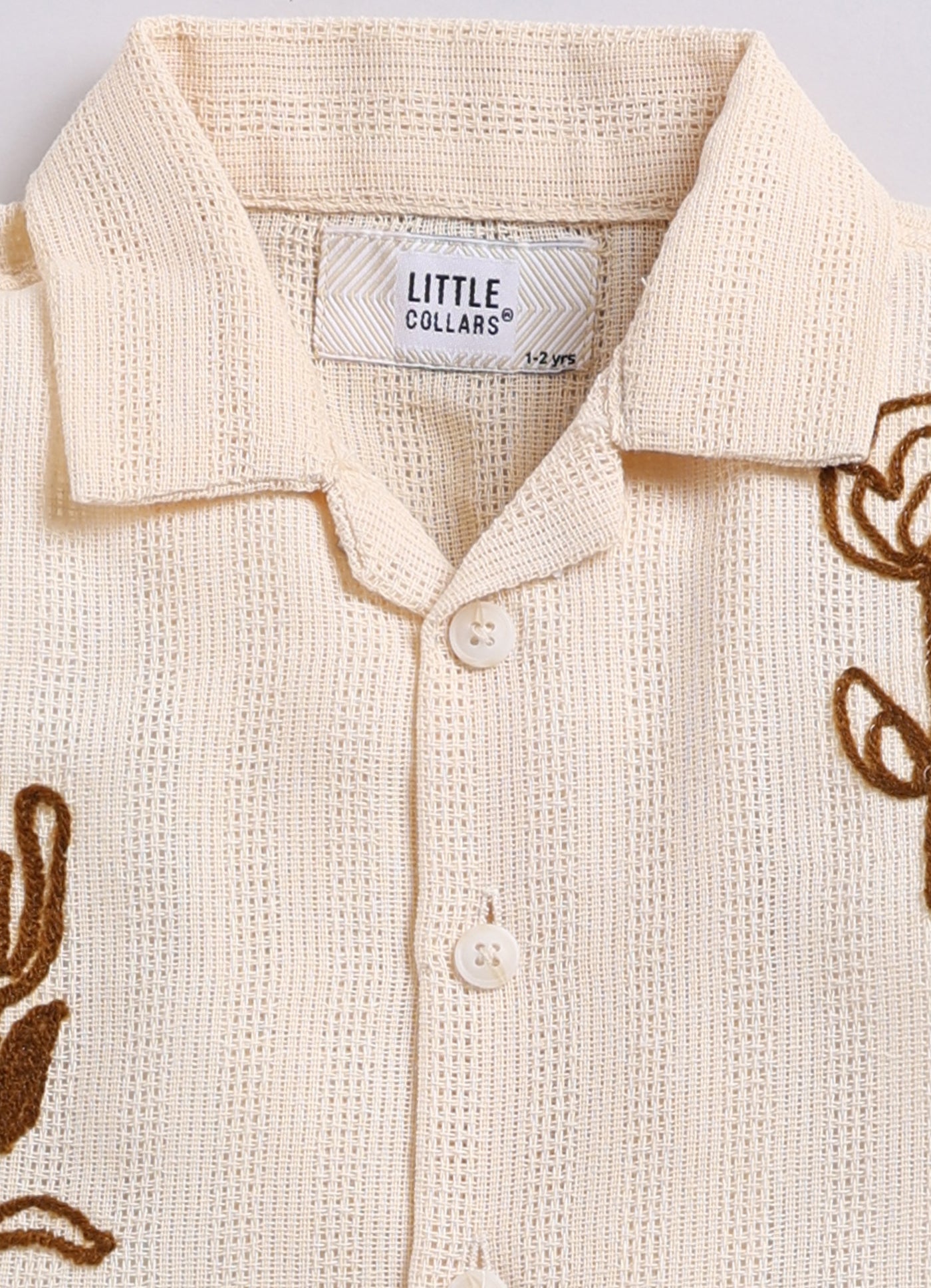 Blended Woven Full Sleeves Floral Motif Embroidered Shirt & Pant Casual Set- Cream