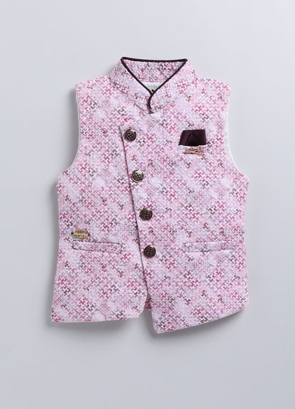 Charming Formal and Traditional Embellished Nehru Jacket Set for Boys- Wine