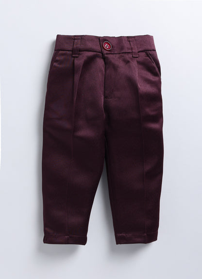 Charming Formal and Traditional Embellished Nehru Jacket Set for Boys- Wine
