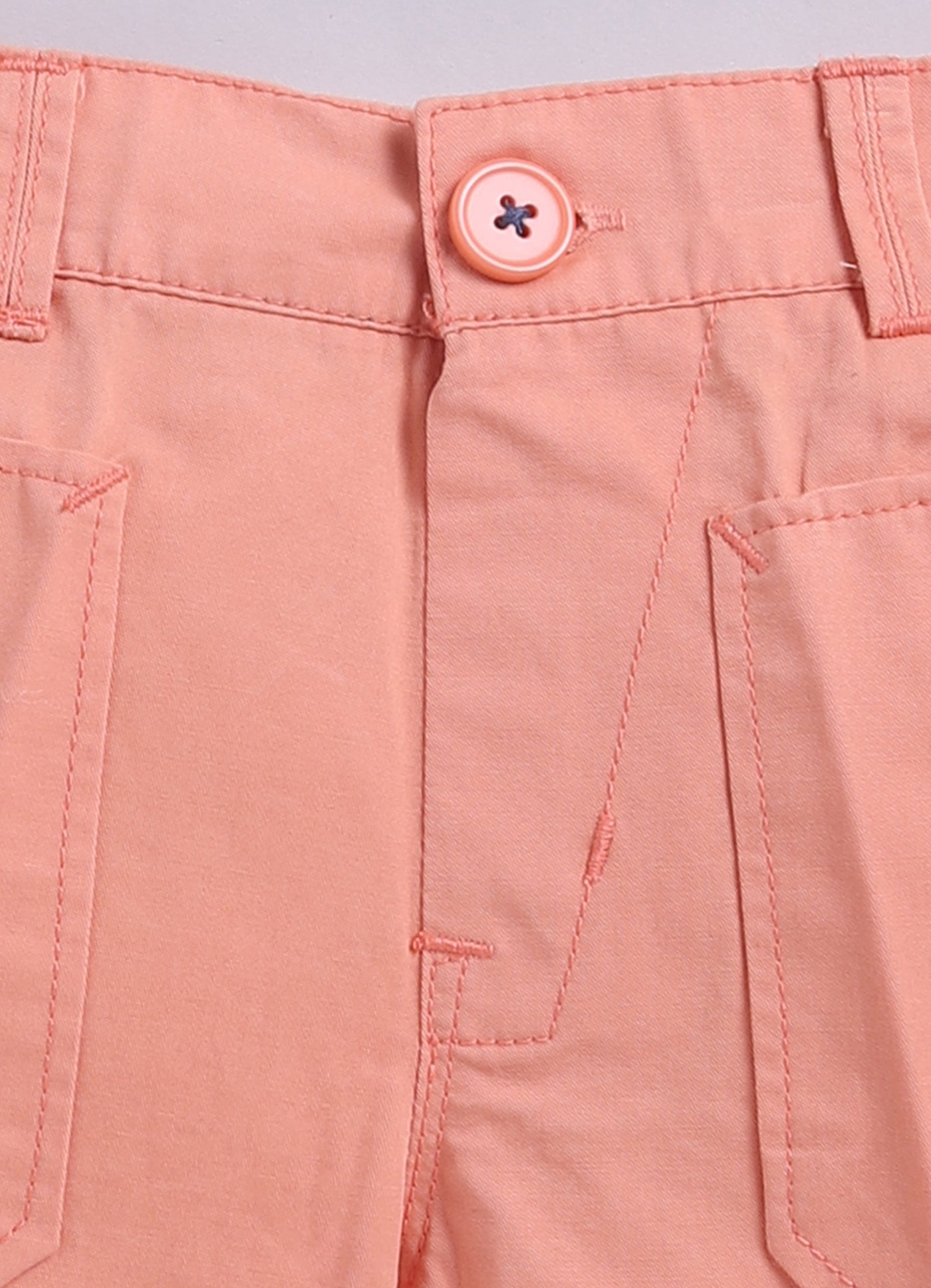 Boys Cotton Seer Sucker Striped Shirt with Patch Pocket Shorts Set - Peach