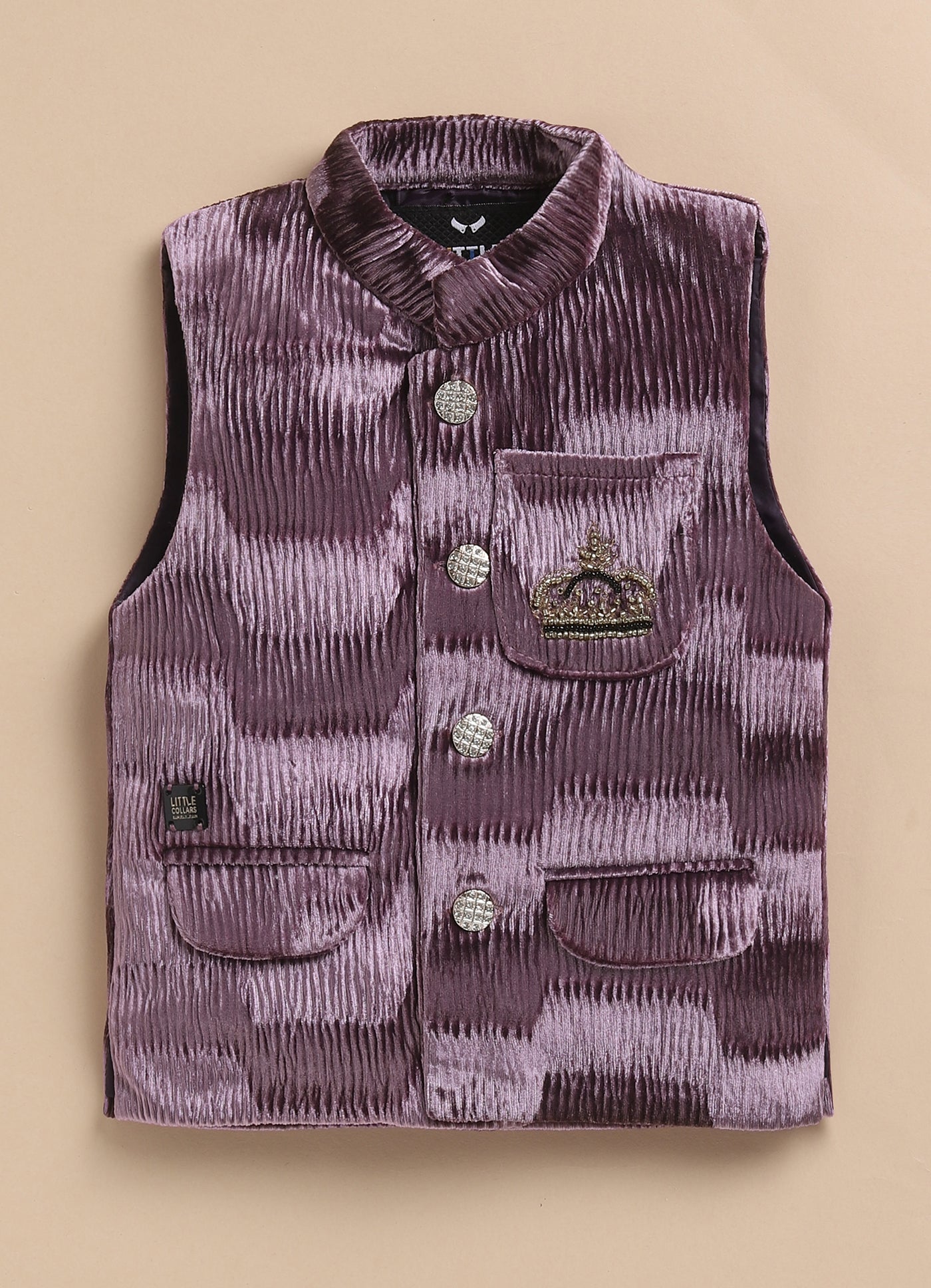 Blended Self Design Jaquard Full Sleeves Nehru Jacket Pant, Shirt with Embellished Pocket Partywear Set-  Burgundy