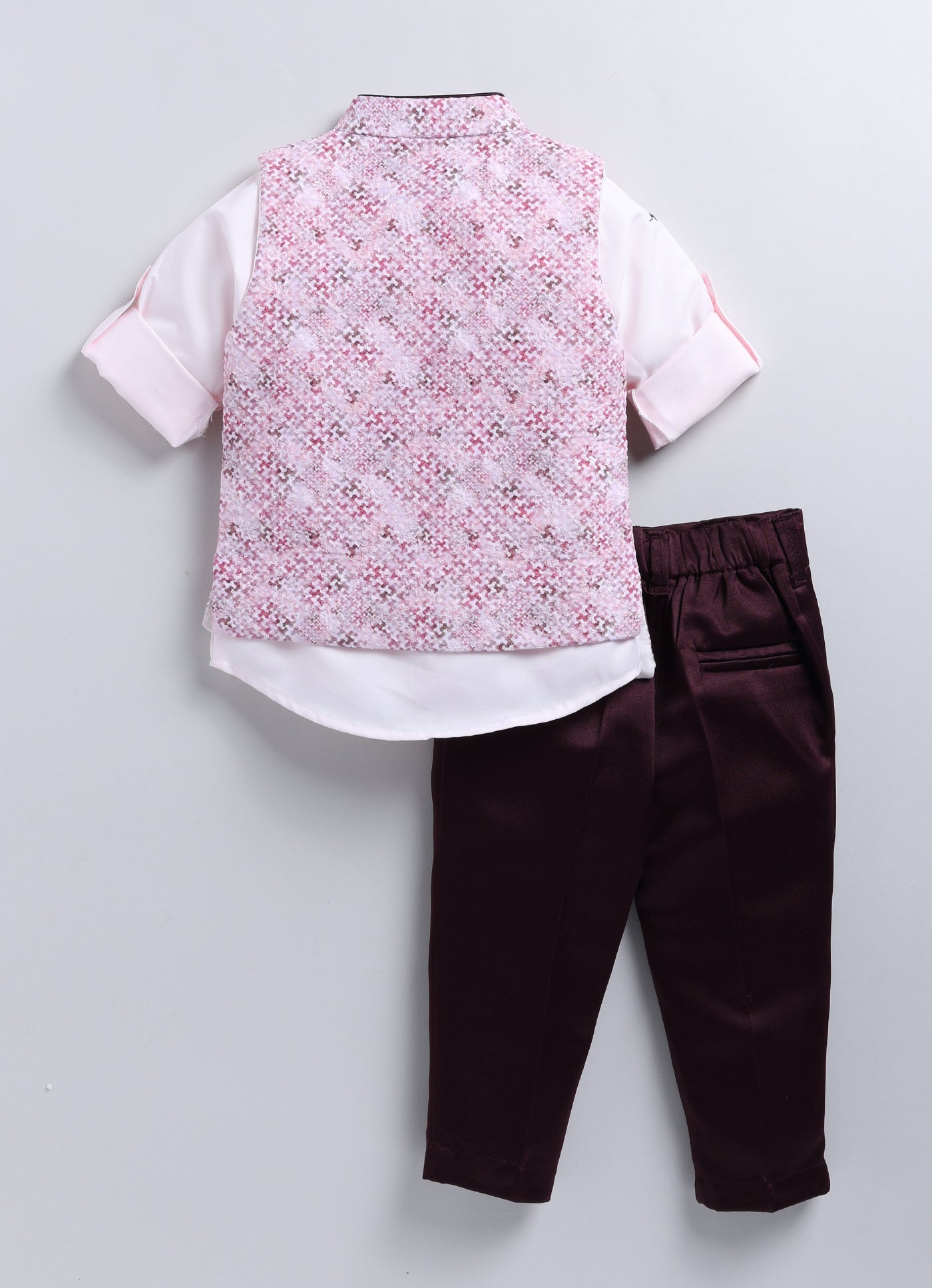 Charming Formal and Traditional Embellished Nehru Jacket Set for Boys- Wine