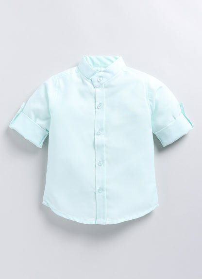 Cotton Blend Full Sleeves Solid Shirt & Pant With Sequins Embellished Owl Designed Waistcoat Set - Teal