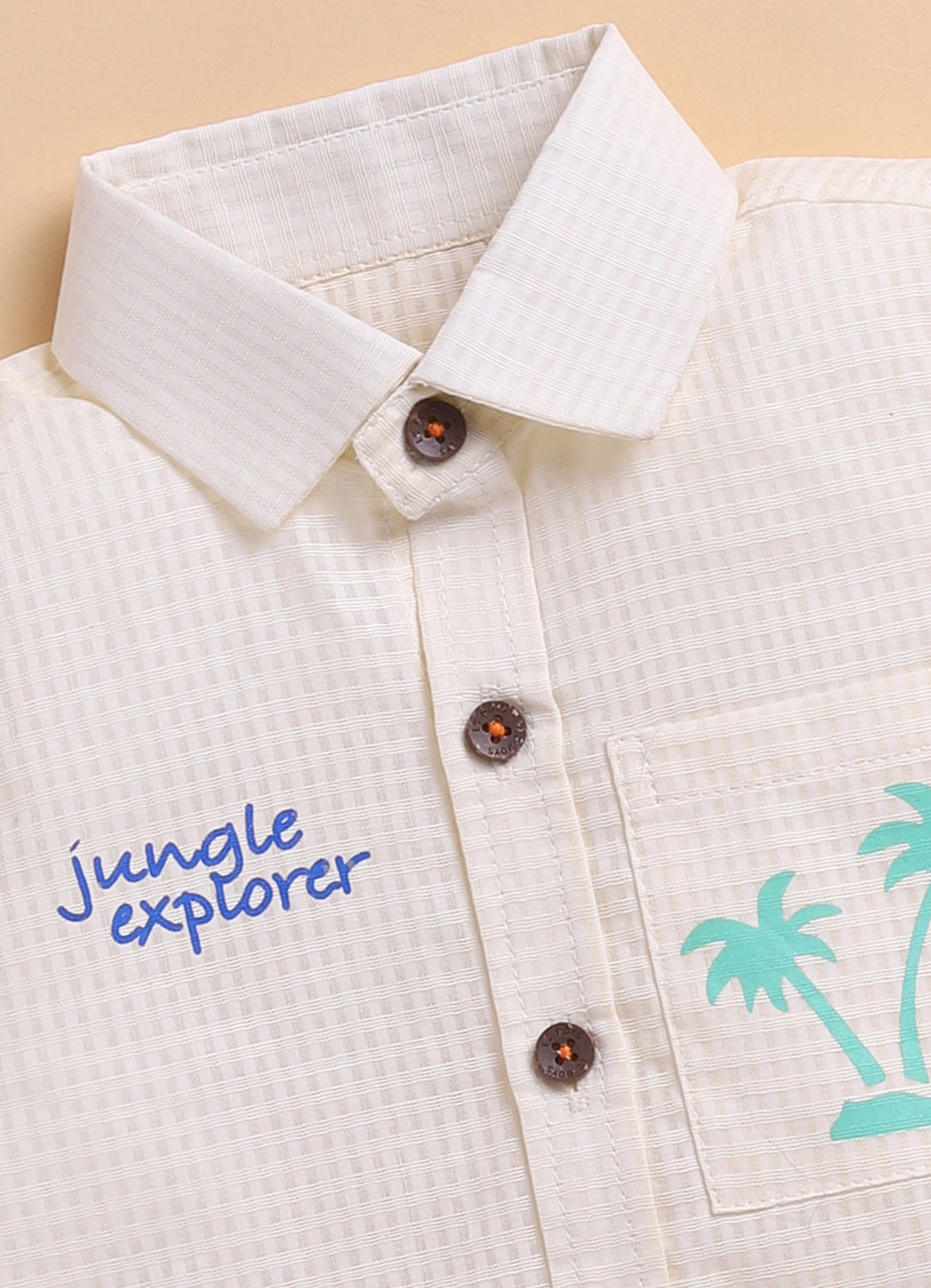 Boys Woven Cotton Tiger printed Shirt , T-Shirt, Shorts Casual Set- Cream