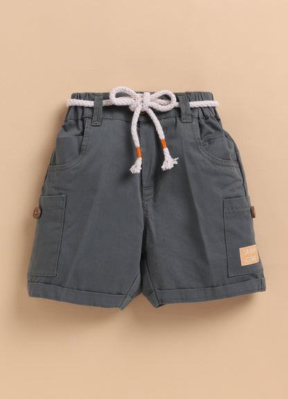 Boys Woven Cotton Tiger printed Shirt , T-Shirt, Shorts Casual Set- Cream