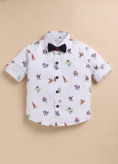 Cotton Shirt, Pant, Suspender & Bow Suspender Set- White