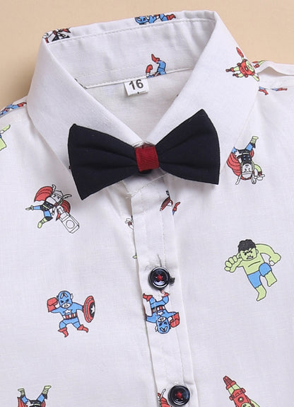 Cotton Shirt, Pant, Suspender & Bow Suspender Set- White