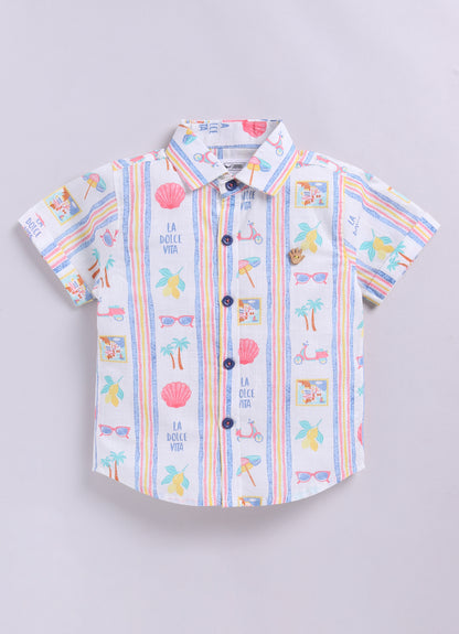Cotton Summer Vibe Shirt, Printed T-Shirt, Short Pants Casual Set- Blue