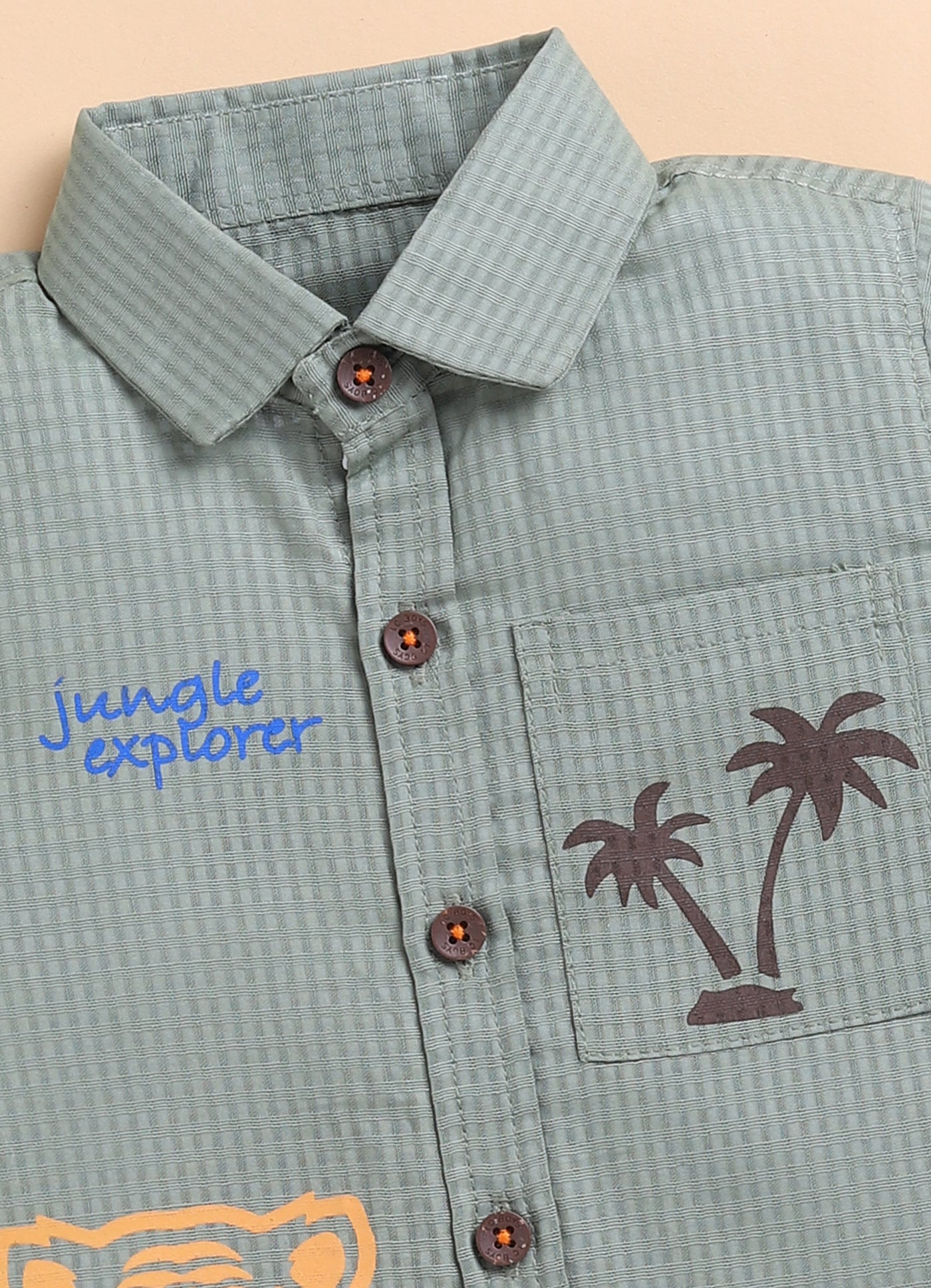 oys Woven Cotton Tiger printed Shirt , T-Shirt, Shorts Casual Set- Green