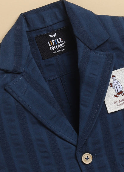 Boys Cotton Casual Blazer T-Shirt & Pant Coat Set - Blue
