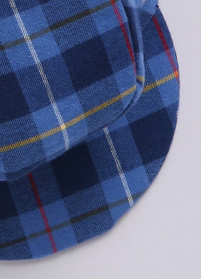 Brushed Cotton Woven Full Sleeves Checkered Waistcoat Pant with Shirt Bow Cap and Brooch Jacket Set- Blue