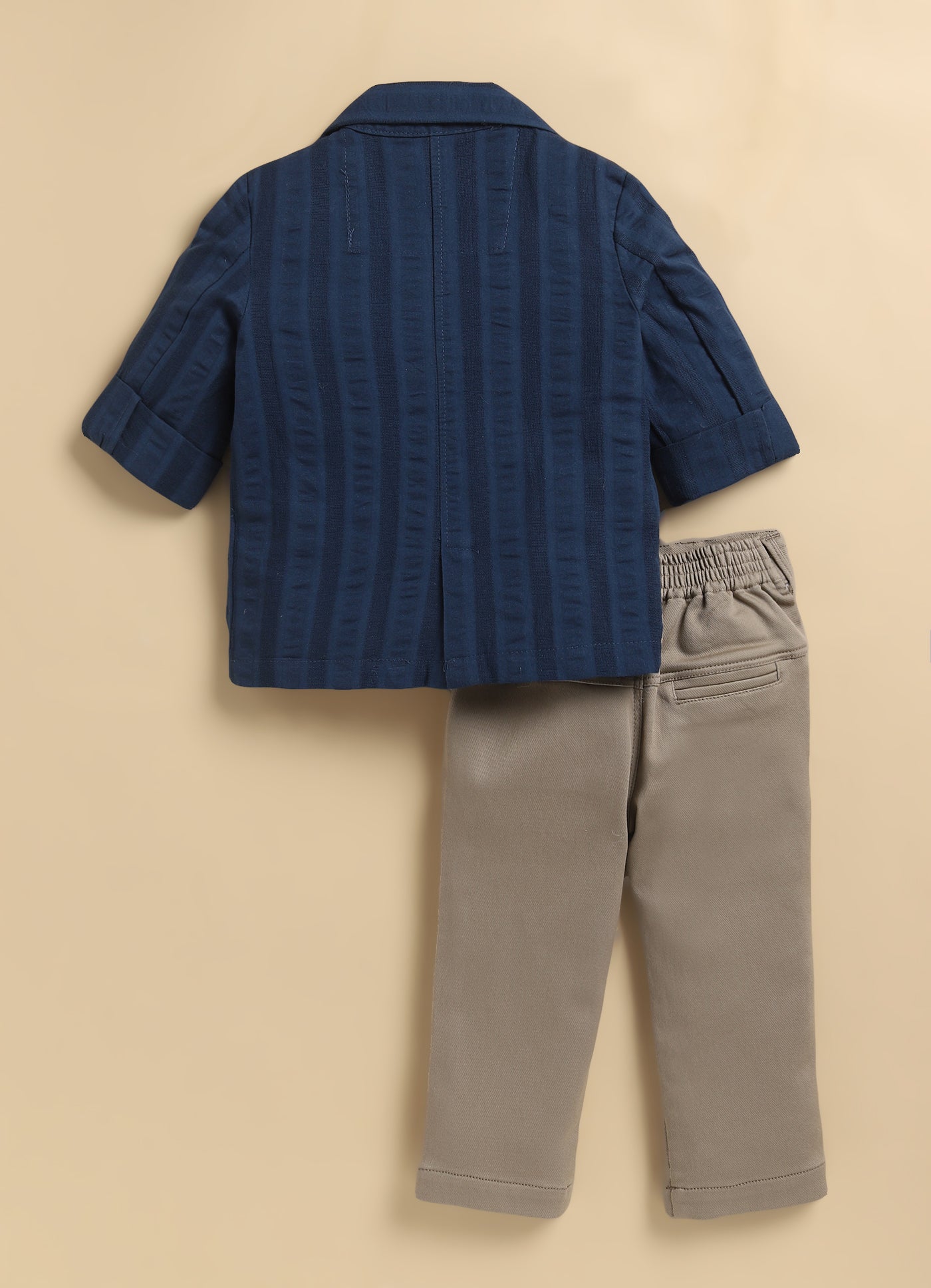 Boys Cotton Casual Blazer T-Shirt & Pant Coat Set - Blue