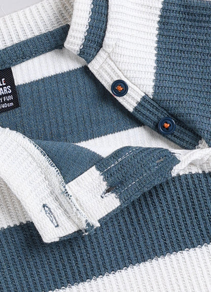 Boys Knitted Striped T-shirt, Shirt, Pant with Bow Casual Set- Green