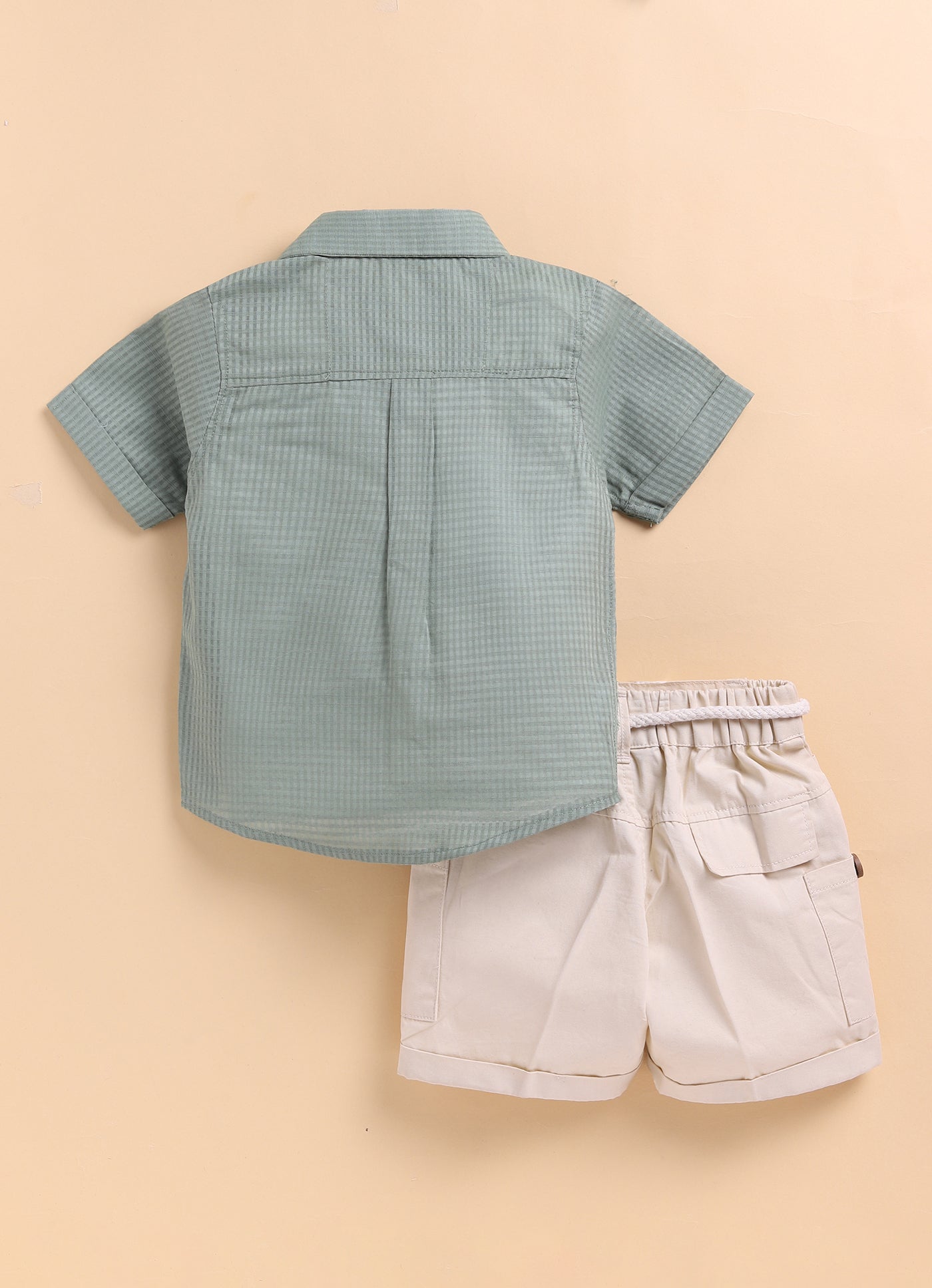 oys Woven Cotton Tiger printed Shirt , T-Shirt, Shorts Casual Set- Green