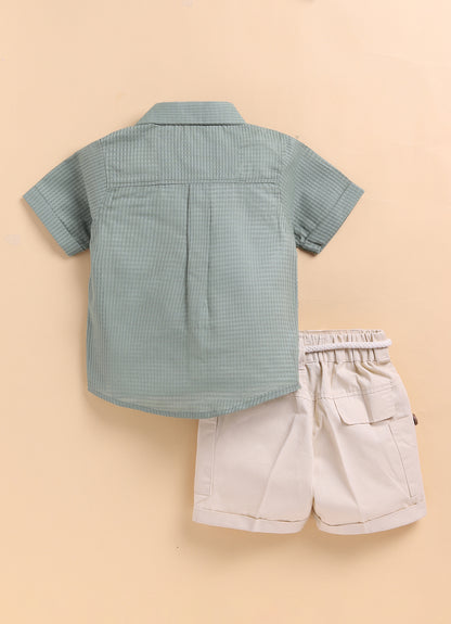 oys Woven Cotton Tiger printed Shirt , T-Shirt, Shorts Casual Set- Green
