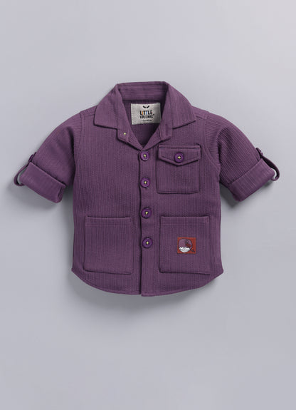 Boys Solid Bright Airport Look Coord with Tshirt Casual Set- Purple