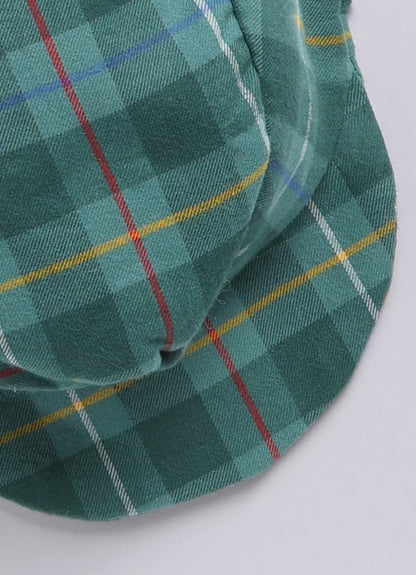 Brushed Cotton Woven Full Sleeves Checkered Waistcoat Pant with Shirt Bow Cap and Brooch Jacket Set- Green