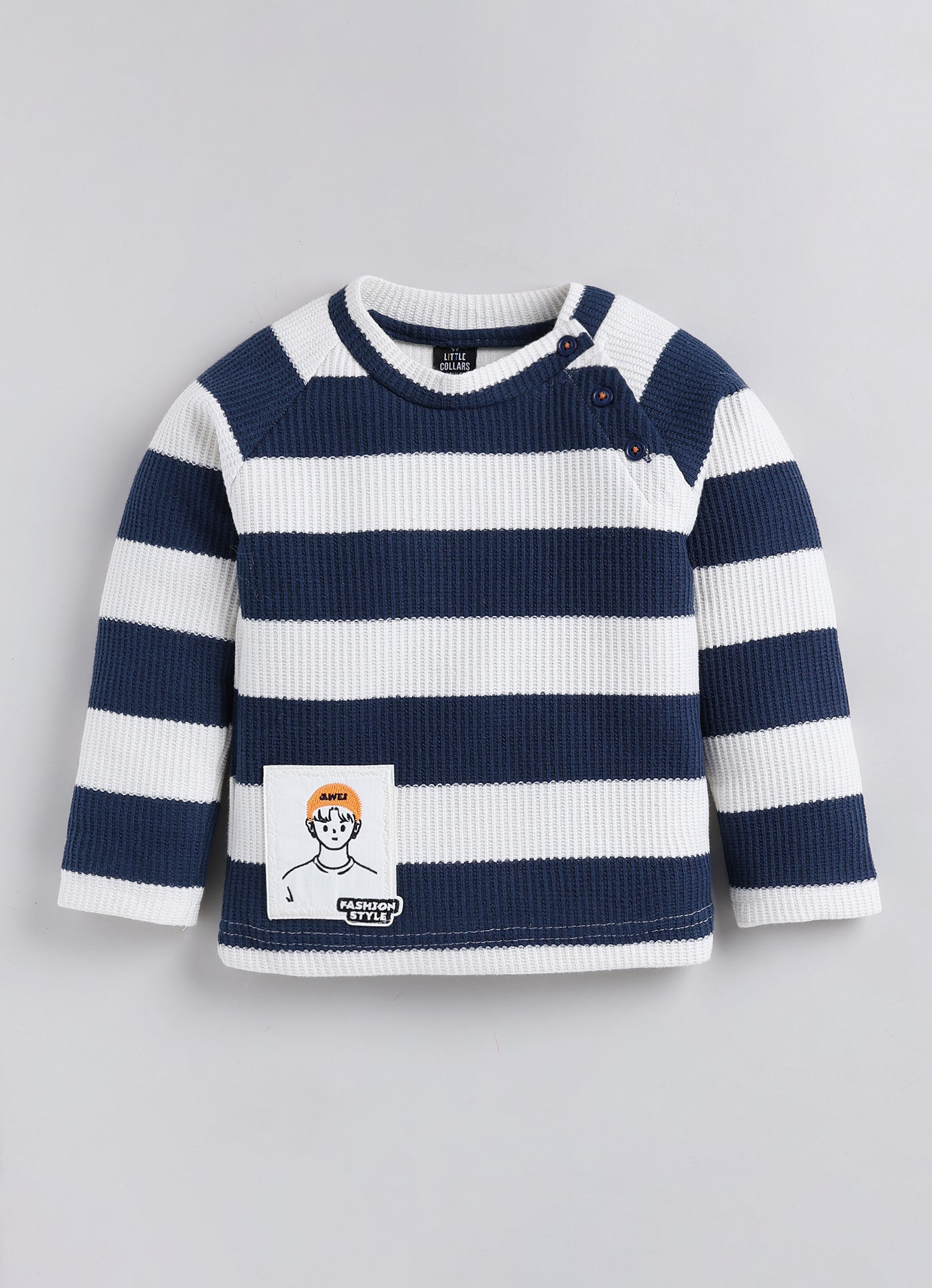 Boys Knitted Striped T-shirt, Shirt, Pant with Bow Casual Set- P.Blue