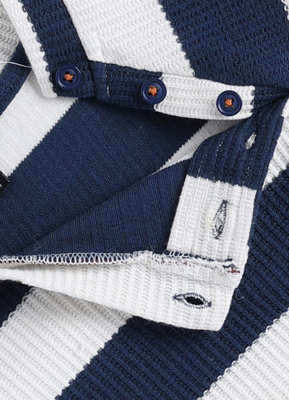 Boys Knitted Striped T-shirt, Shirt, Pant with Bow Casual Set- P.Blue