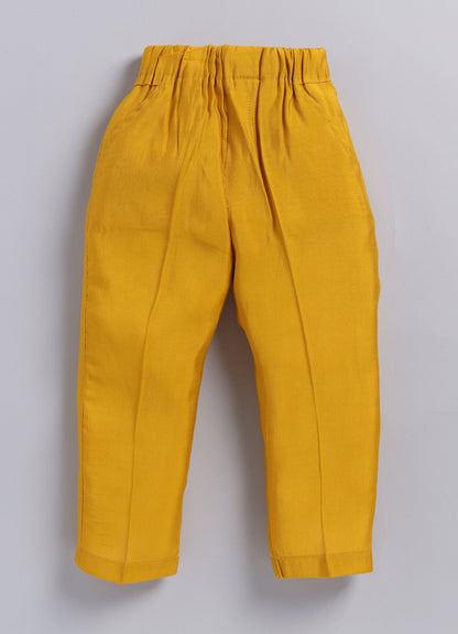 Little Collars Boys Festive Haldi Mustard Heavy Embroidered Ethnic Nehru Jacket Kurta Pajama Set - Mustard
