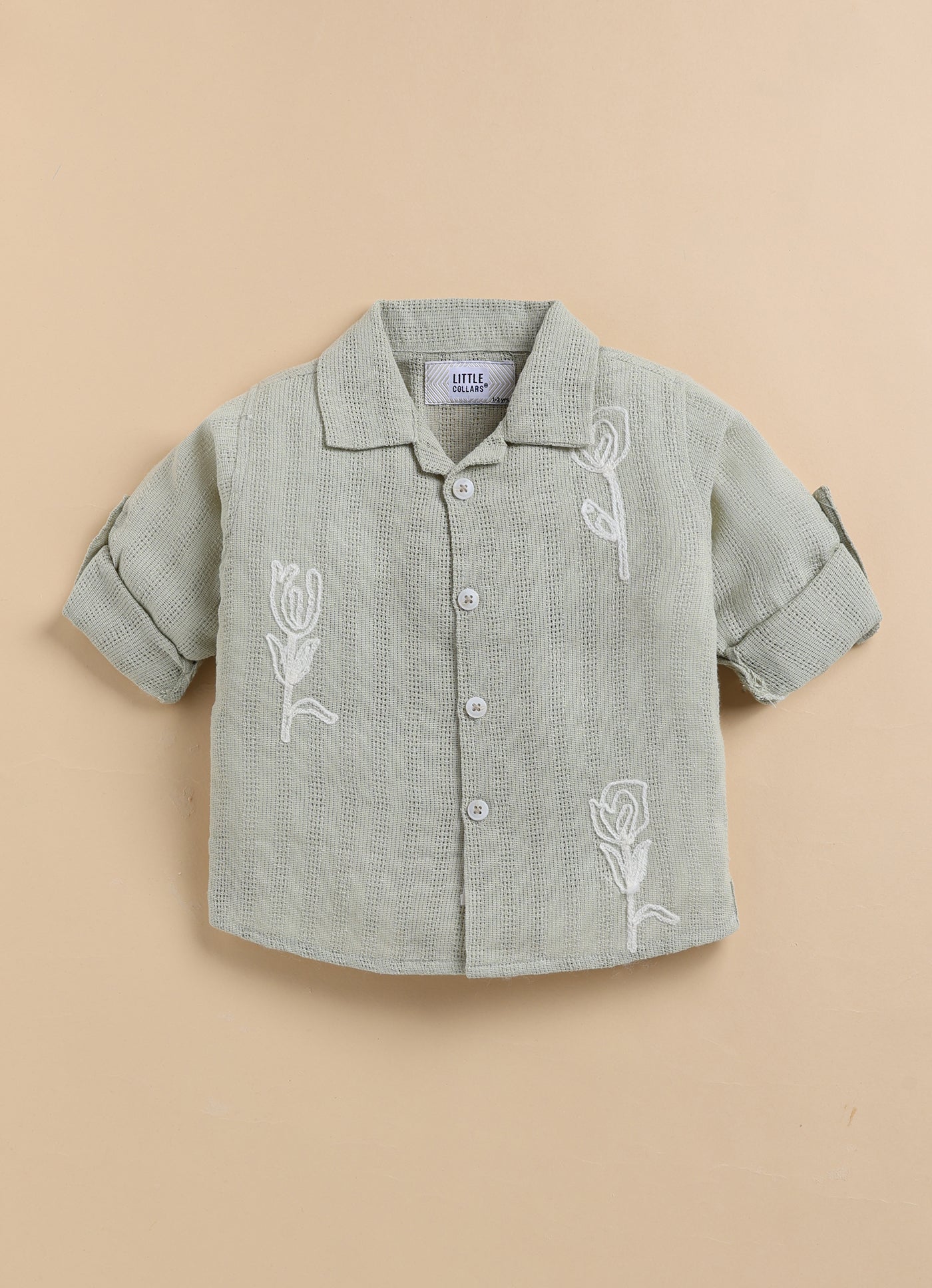 Blended Woven Full Sleeves Floral Motif Embroidered Shirt & Pant Casual Set- Green