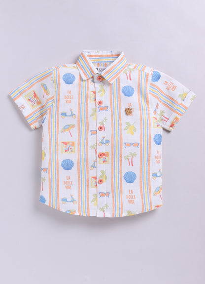 Cotton Summer Vibe Shirt, Printed T-Shirt, Short Pants Casual Set- Peach