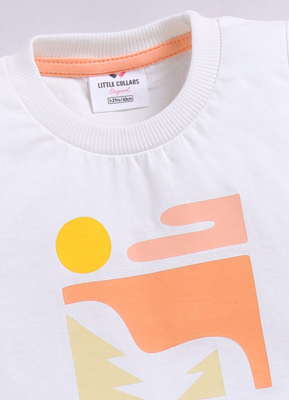Cotton Summer Vibe Shirt, Printed T-Shirt, Short Pants Casual Set- Peach