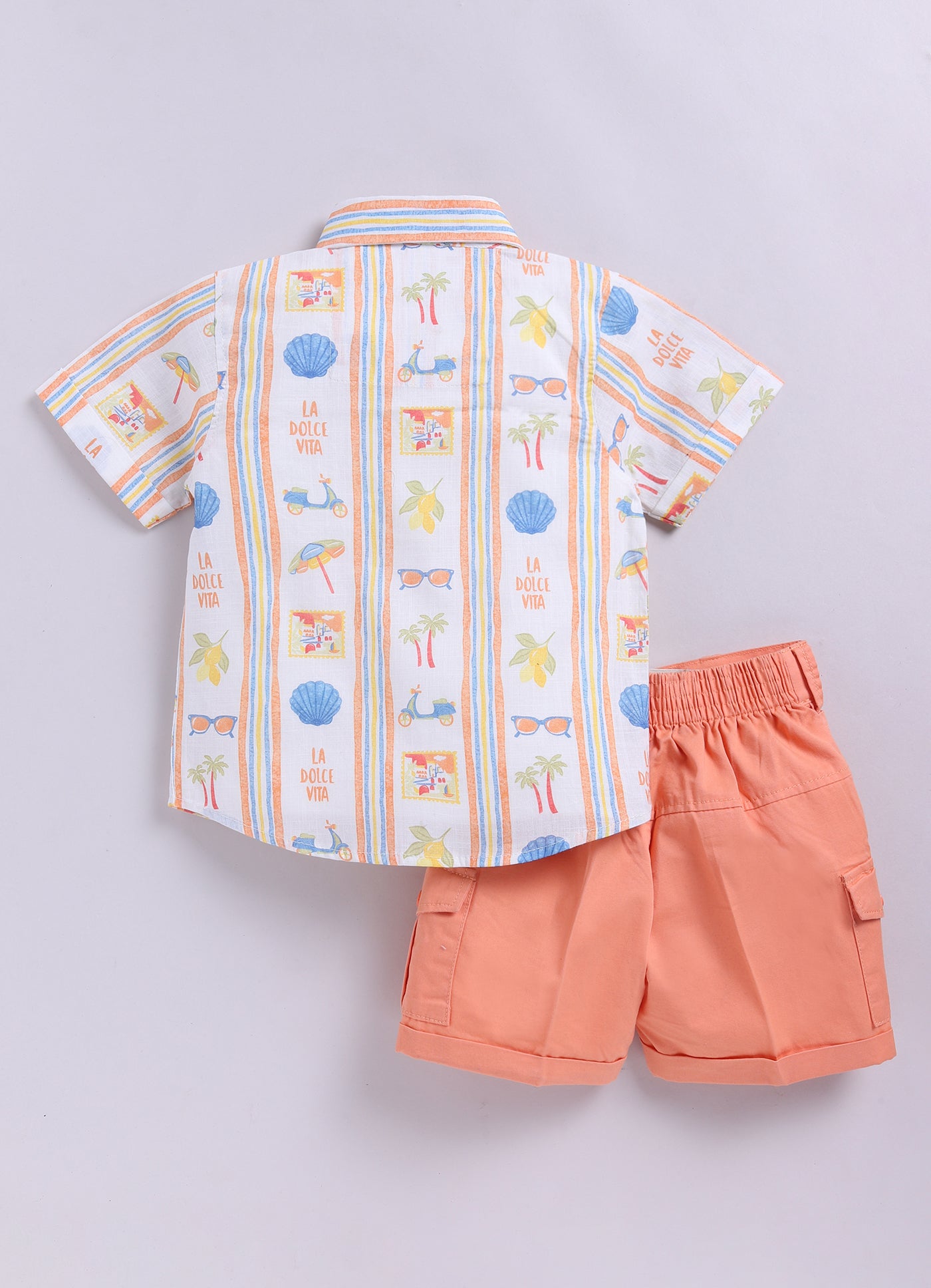 Cotton Summer Vibe Shirt, Printed T-Shirt, Short Pants Casual Set- Peach