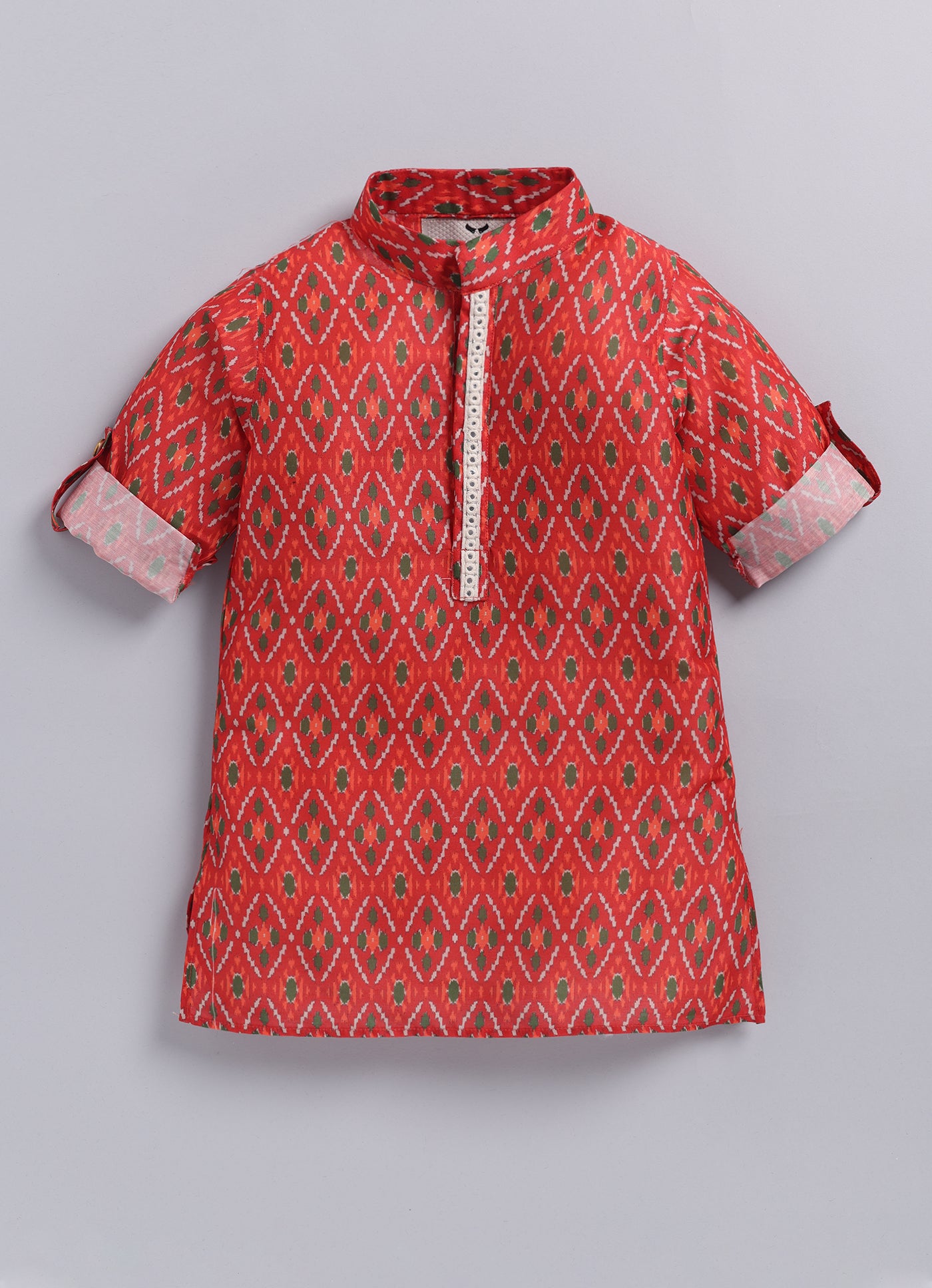 Boys Festive Embroidered Ikat Ethnic Nehru Jacket Kurta Pajama Set - Red
