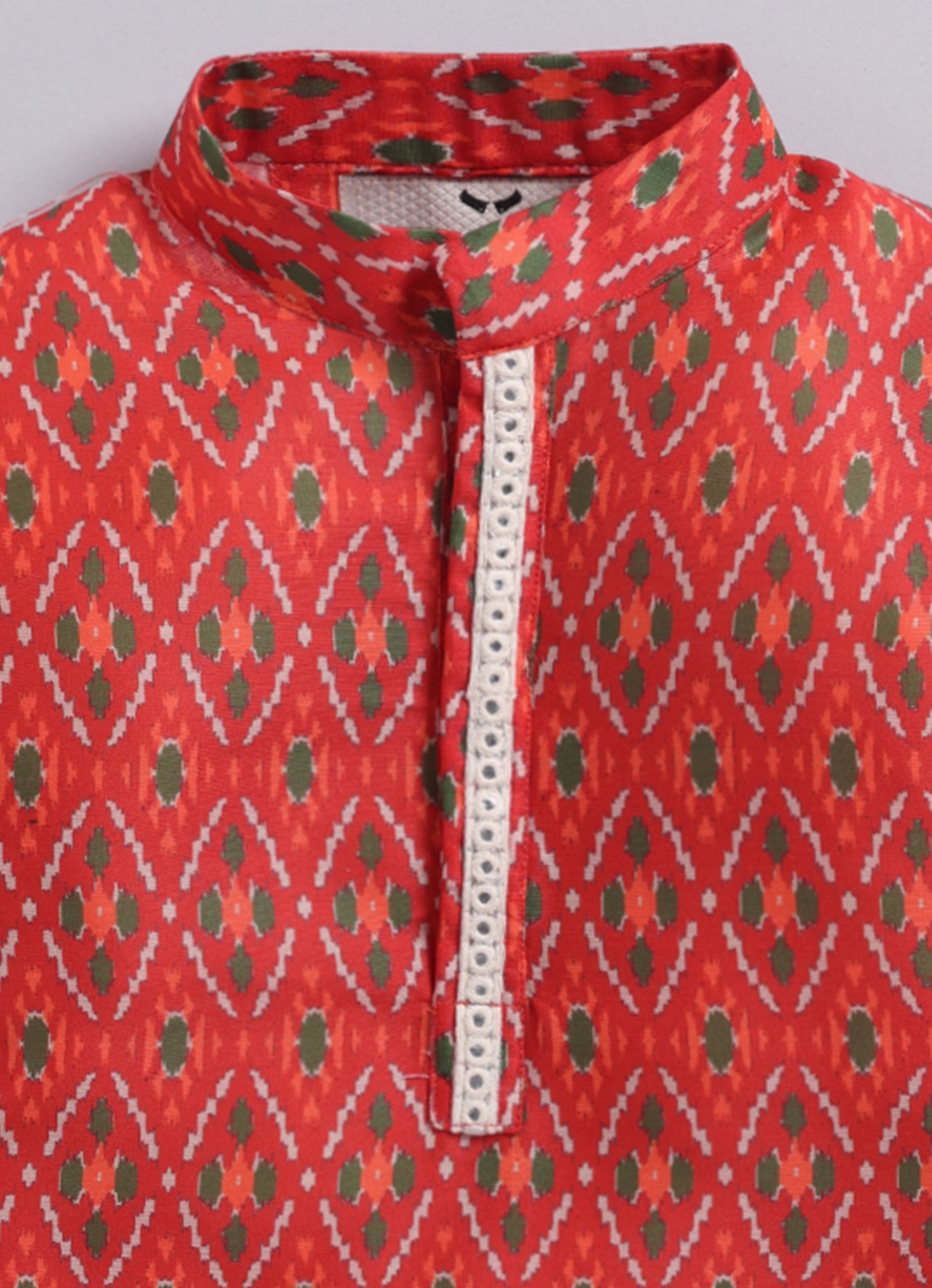 Boys Festive Embroidered Ikat Ethnic Nehru Jacket Kurta Pajama Set - Red