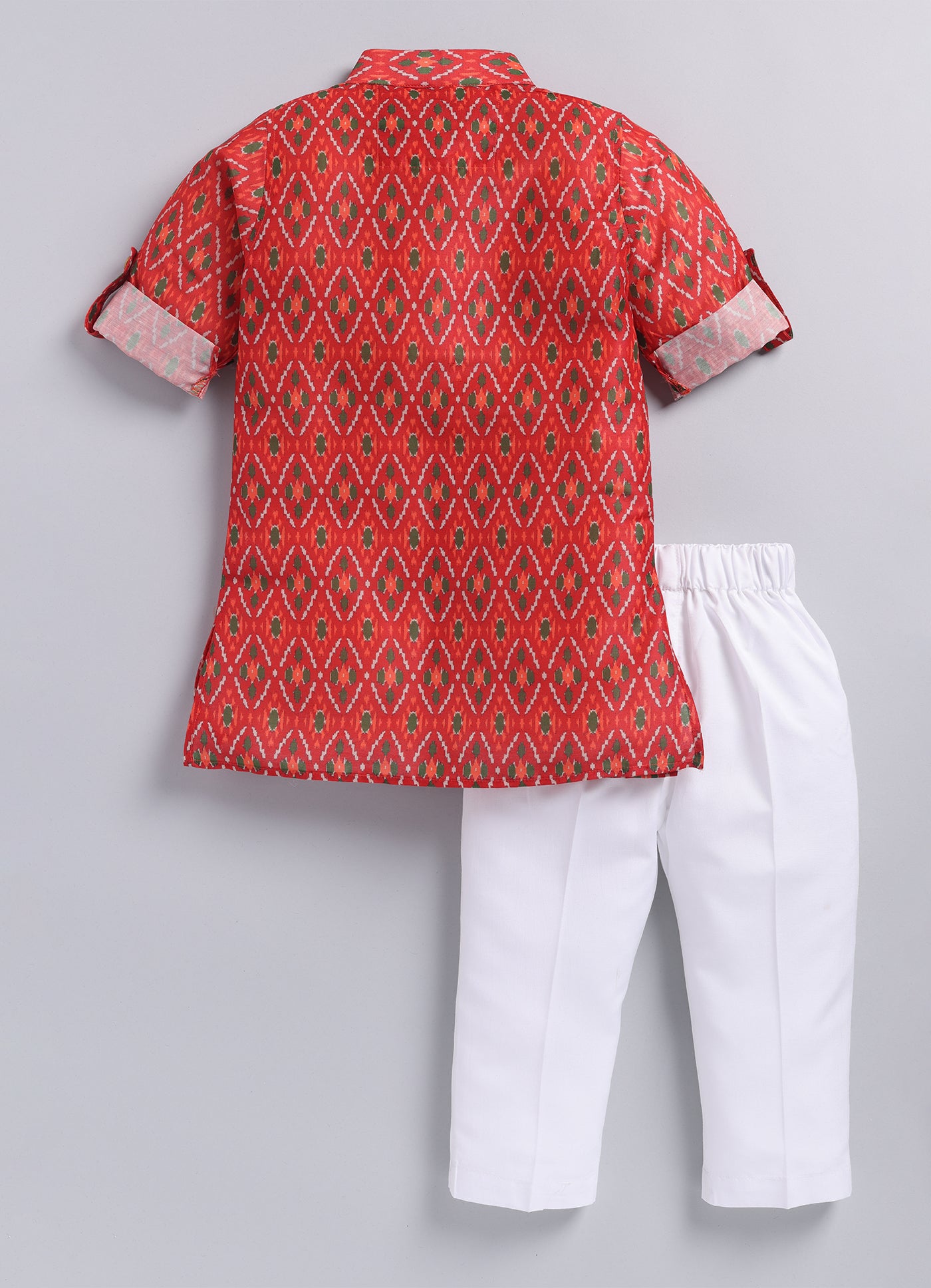 Boys Festive Embroidered Ikat Ethnic Nehru Jacket Kurta Pajama Set - Red