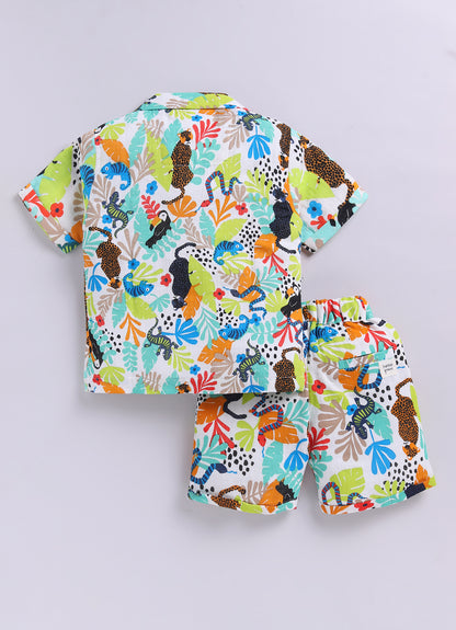 Boys Abstract Printed Muslin Cotton Shirt & Pant Coord Set - Multi