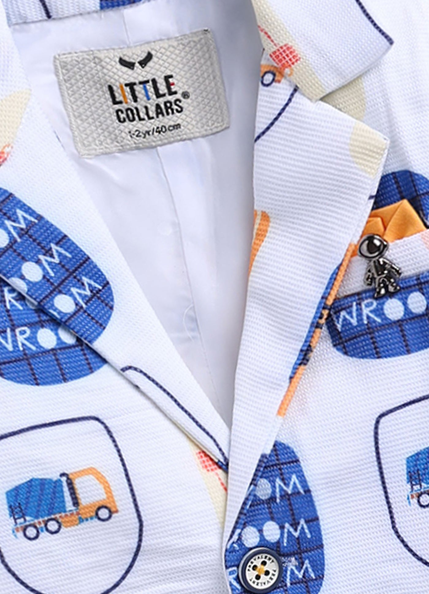 Boys Cotton Printed Blazer with Solid Car T shirt, Denim Jeans Pant with keychain Coat Set - Yellow