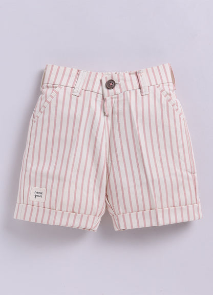 Boys Carnival theme Embriodered Cotton Shirt, Shorts & Bow Suspender Set- Pink