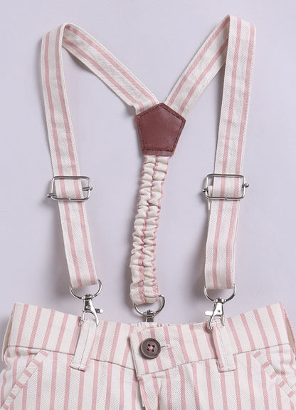 Boys Carnival theme Embriodered Cotton Shirt, Shorts & Bow Suspender Set- Pink