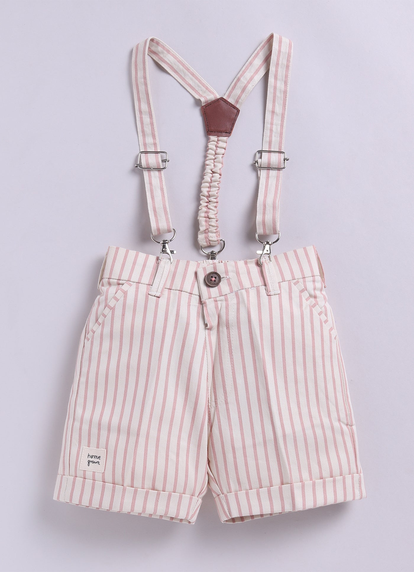 Boys Carnival theme Embriodered Cotton Shirt, Shorts & Bow Suspender Set- Pink