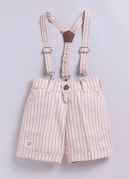 Boys Carnival theme Embriodered Cotton Shirt, Shorts & Bow Suspender Set- Pink