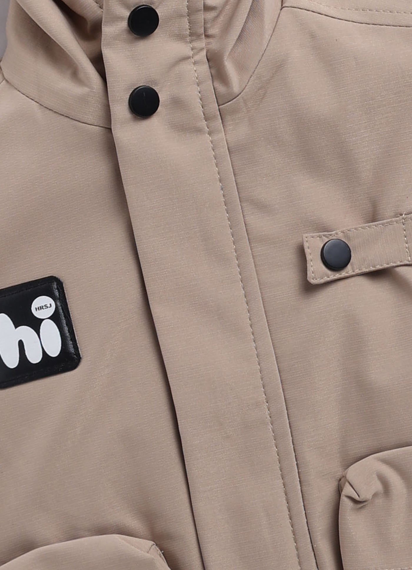 Blended Woven Technical Hooded Jacket Gilet with Utility Multi Pockets and Full Sleeves Tshirt and Trousers - Beige