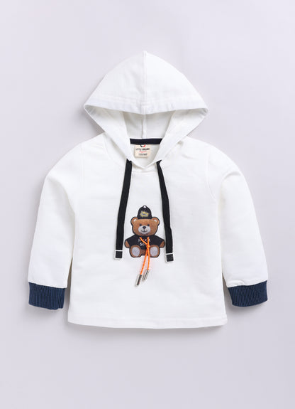 Blended Woven Technical Jacket Gilet with Utility Multi Pockets and Full Sleeves Hooded Teddy T-shirt and Trousers - Blue