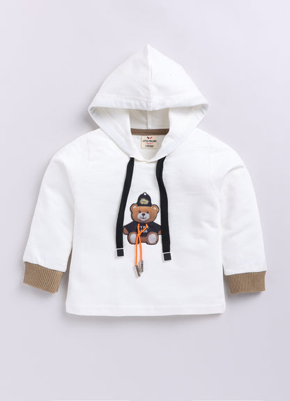 Blended Woven Technical Jacket Gilet with Utility Multi Pockets and Full Sleeves Hooded Teddy T-shirt and Trousers - Khaki