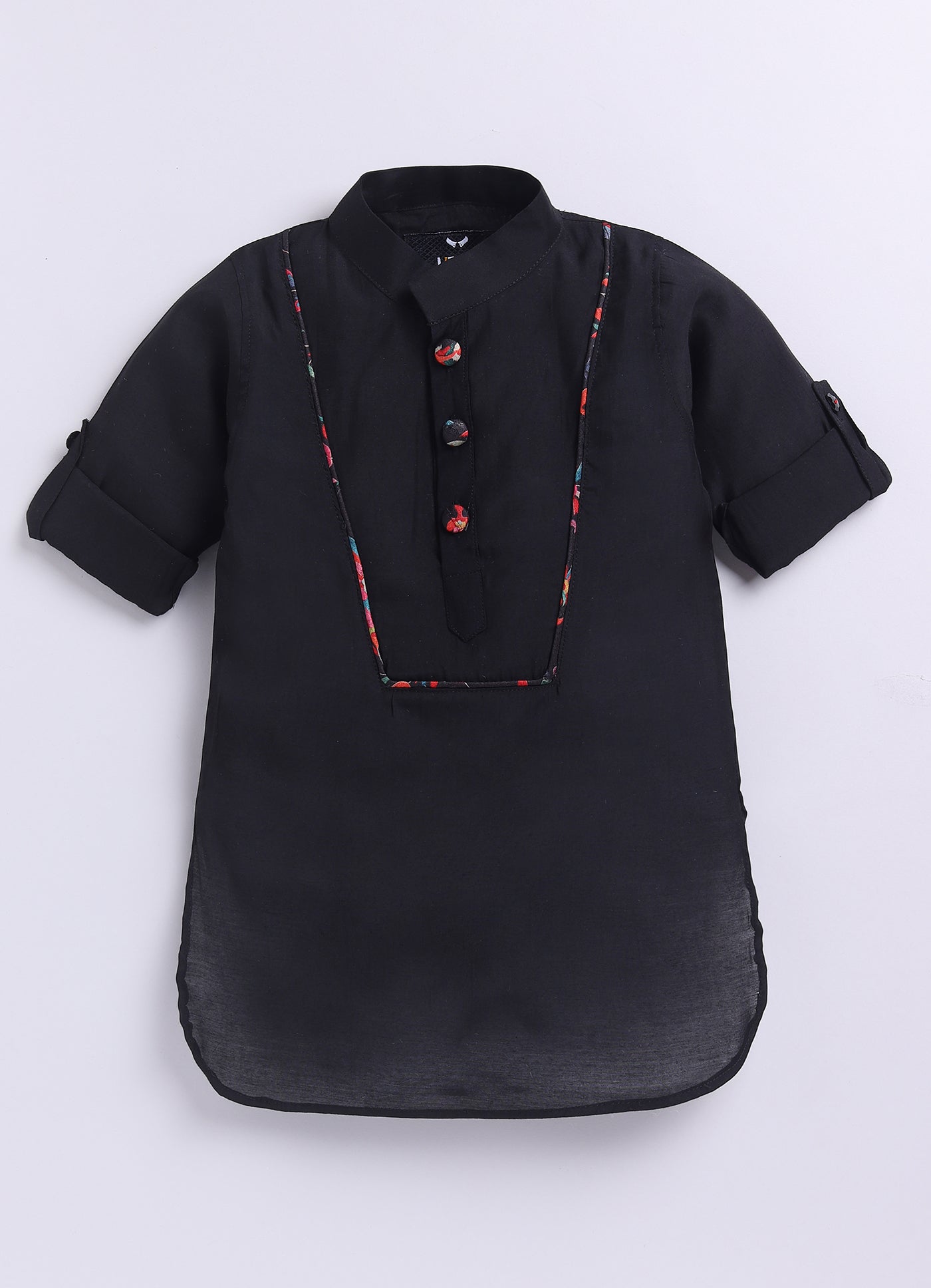 Silk Blended Woven Full Sleeves Floral Printed Nehru Jacket and Solid Kurta Pajama Ethnic Set- Black