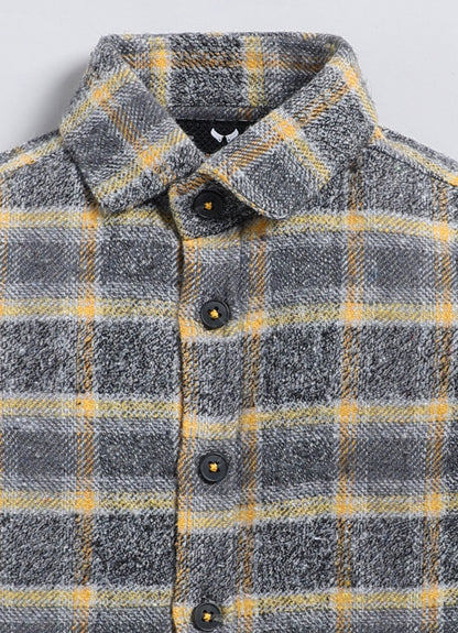 Cotton Denim Woven Full sleeved Washed Jacket with Brushed Checkered Shirt Tshirt and Trousers - Mustard