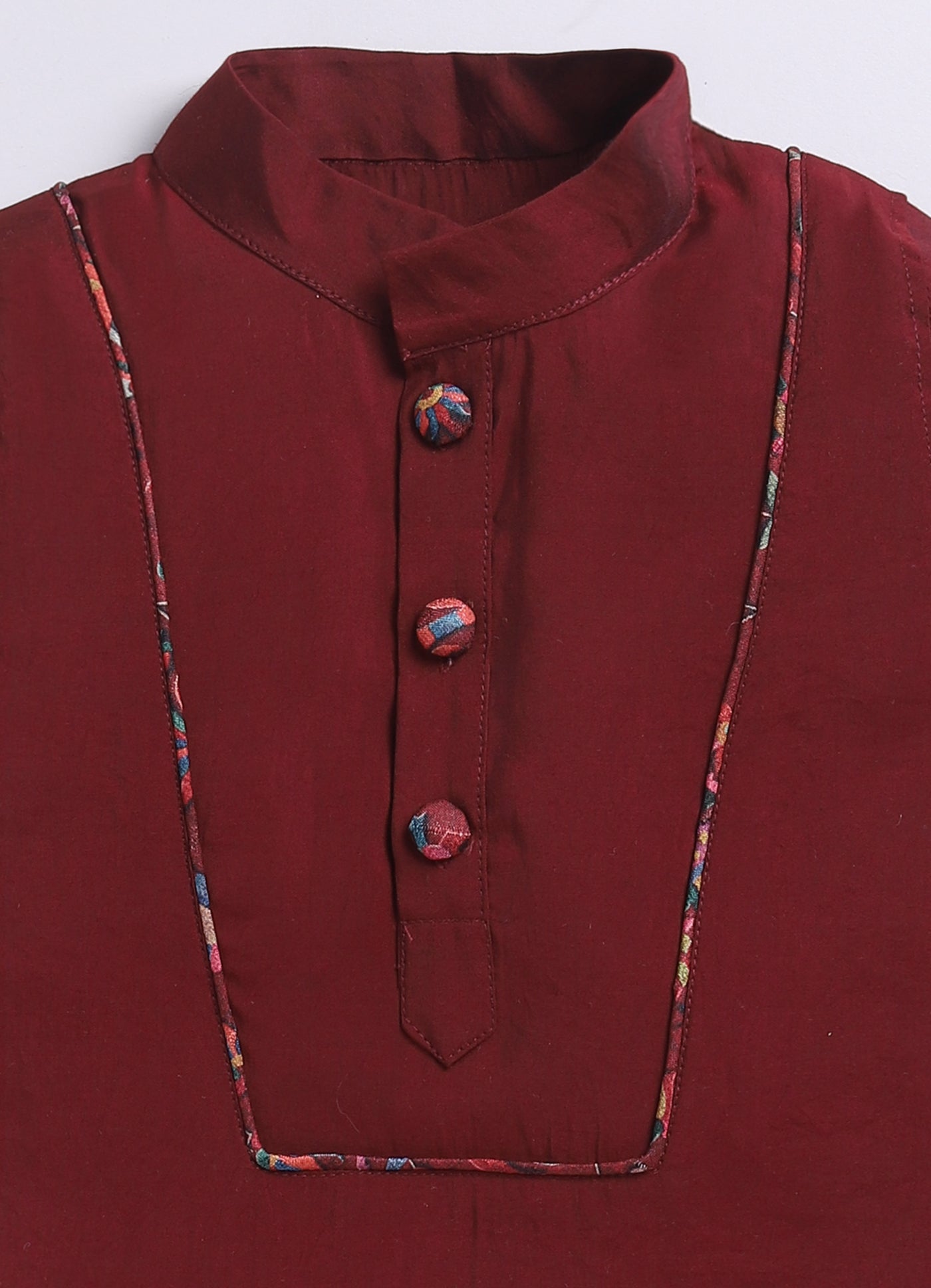 Silk Blended Woven Full Sleeves Floral Printed Nehru Jacket and Solid Kurta Pajama Ethnic Set- Maroon