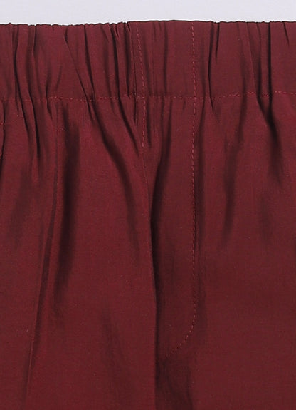 Silk Blended Woven Full Sleeves Floral Printed Nehru Jacket and Solid Kurta Pajama Ethnic Set- Maroon