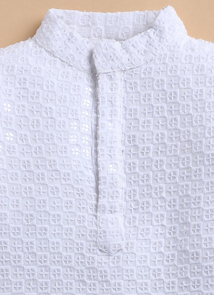 Silk Blended Woven Full Sleeves Pack of 2 Solid Embroidered Kurta Patiala Ethnic Set- White