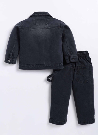 Cotton Denim Woven Full sleeved Washed Jacket with Brushed Checkered Shirt Tshirt and Trousers - Mustard