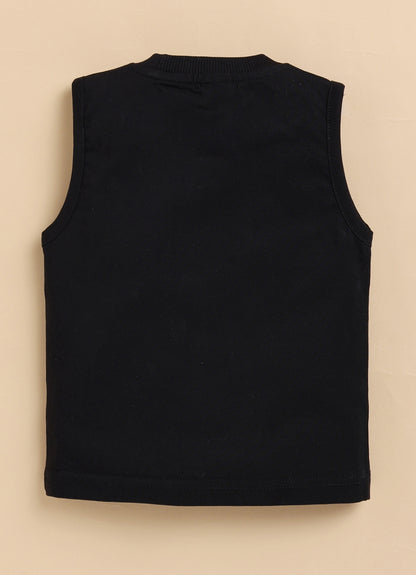 Boys Casual Pure Cotton Schiffli Shirt & Shorts Set with Tshirt - Black